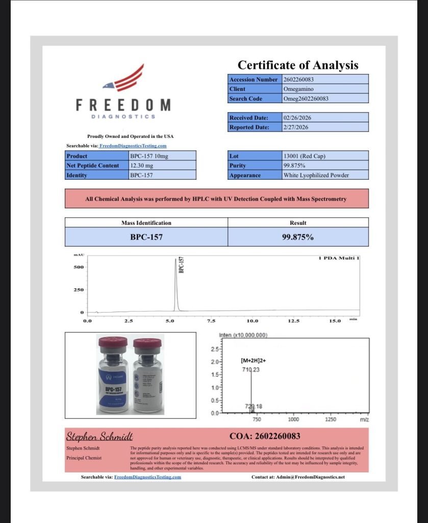 OmA – BPC-157 certificate of analysis — lab scan 3 of 3