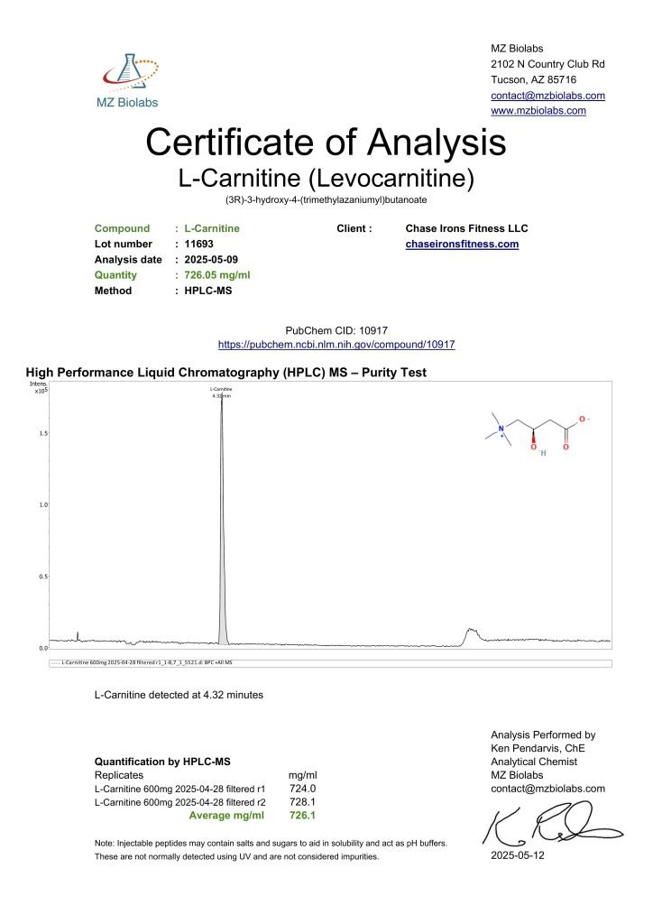 OmA – Carnitine certificate of analysis — lab scan 1 of 1