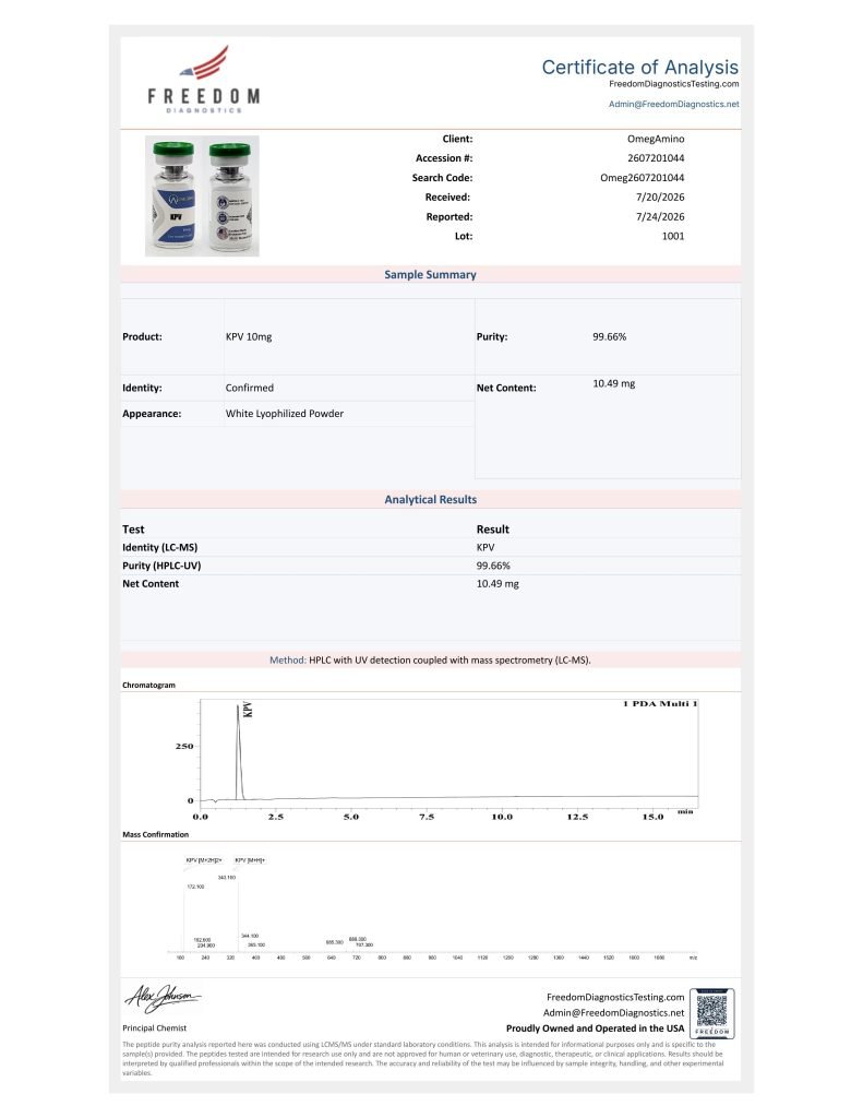 OmA – KPV certificate of analysis — lab scan 1 of 4