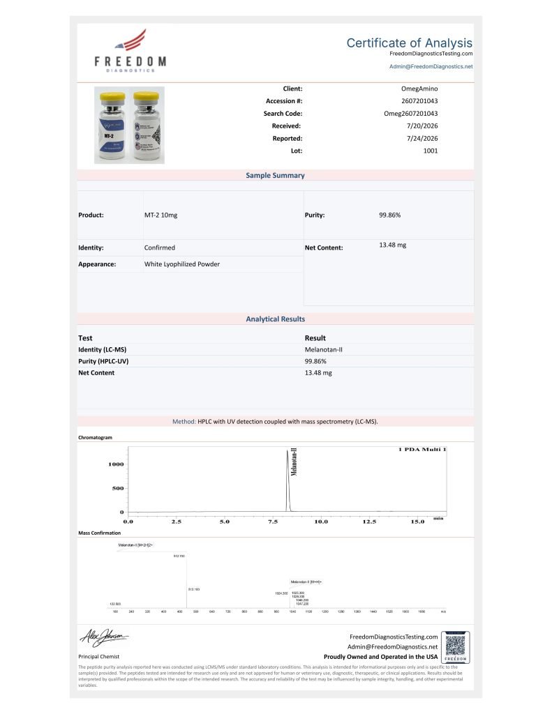 OmA – MT2 certificate of analysis — lab scan 1 of 3