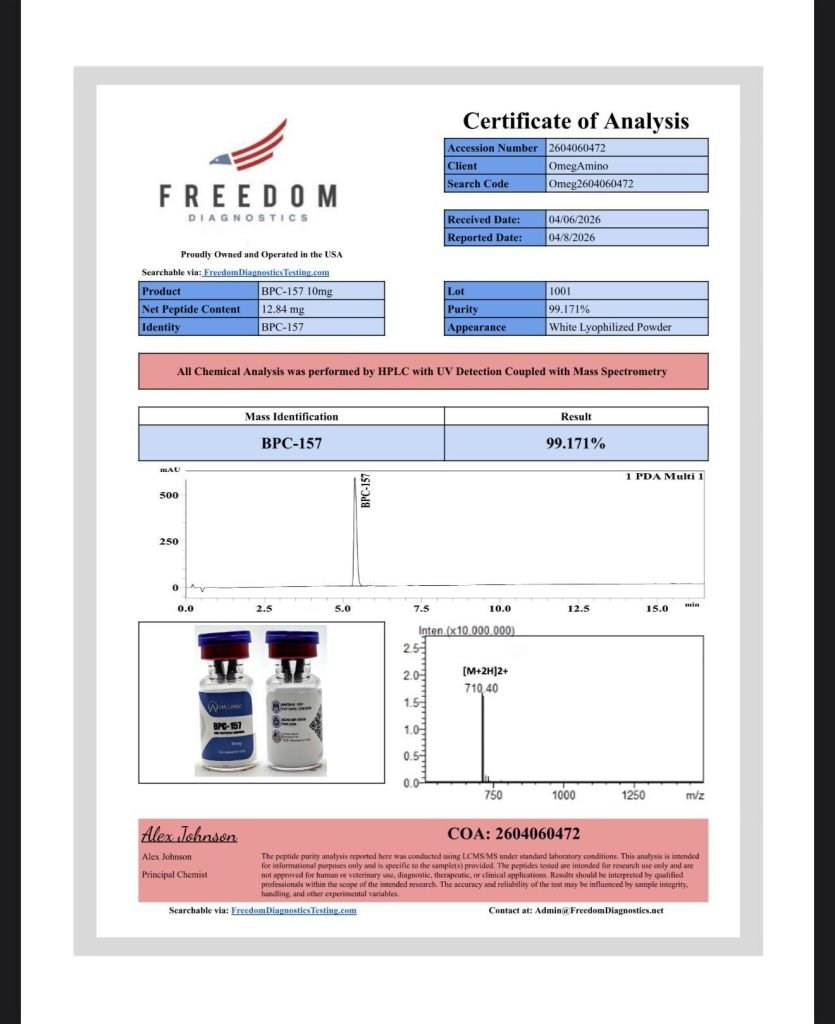 OmA – BPC-157 certificate of analysis — lab scan 2 of 3