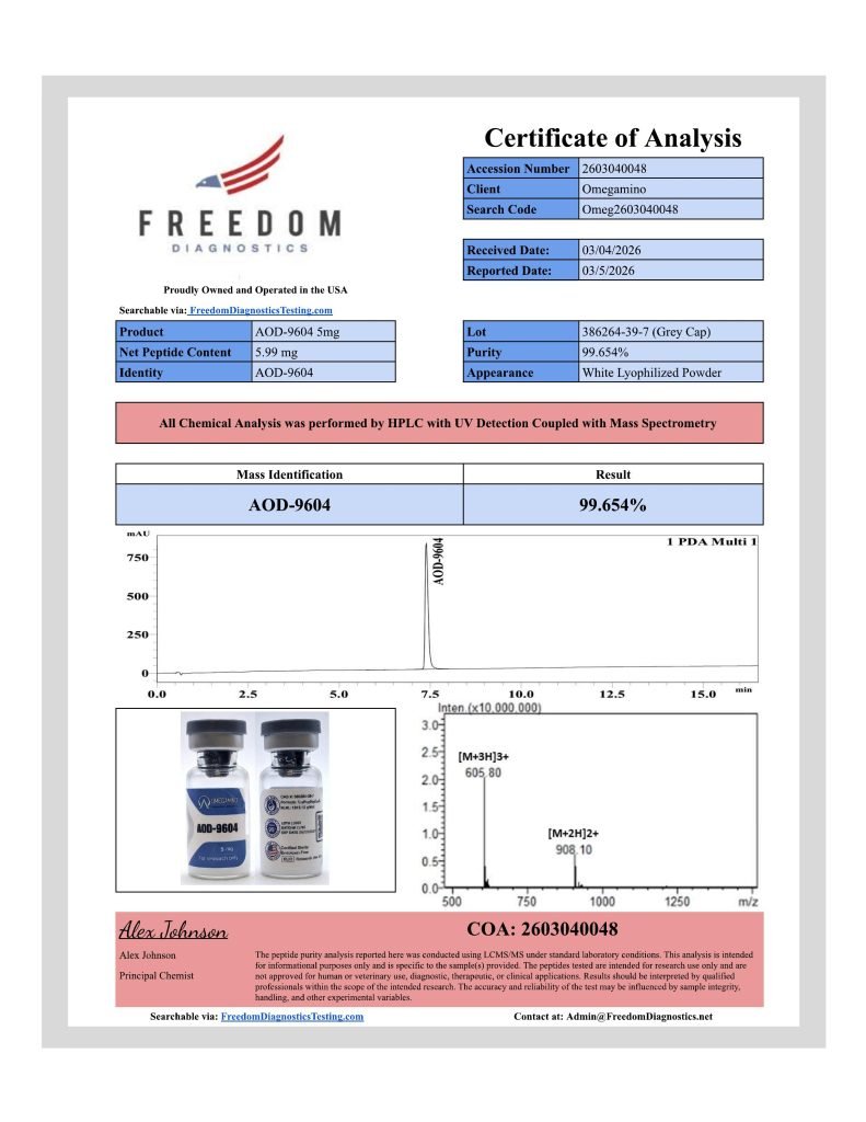 OmA – AOD-9604 certificate of analysis — lab scan 2 of 2