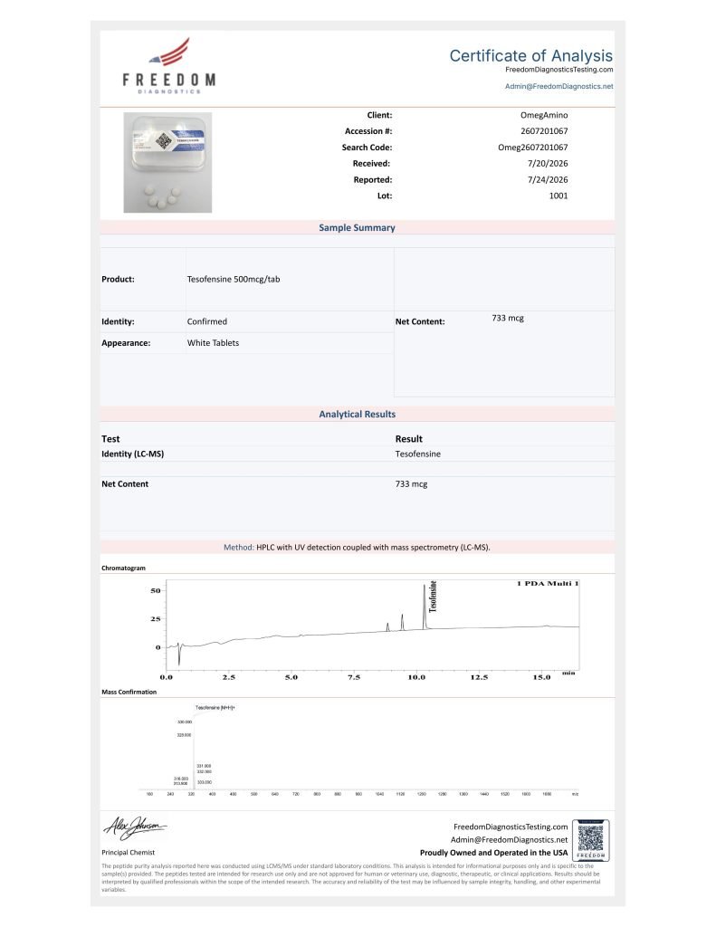 OmA – Tesofensine certificate of analysis — lab scan 1 of 2