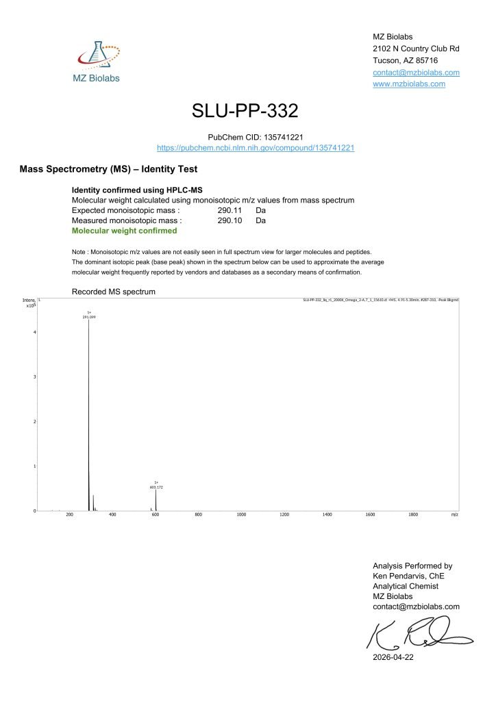 OmA – SLU-PP-332 Solution certificate of analysis — lab scan 2 of 2
